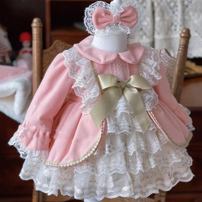 1-7Year Mergaitės Kūdikio Gimtadienio Suknelės Vaikams Nėrinių Lankas Suknelė Vaikiška Mergaitė Princesė Lolita Drabužius Kūdikiams, Drabužiai