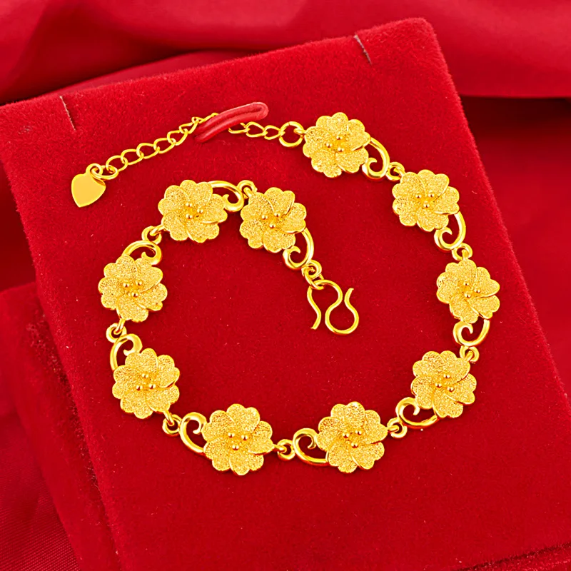 10mm Pločio Gėlių Formos Apyrankę ant Riešo Grandinės Moterų Papuošalai Geltonos Aukso Užpildytas Mados Žavesio Dovana