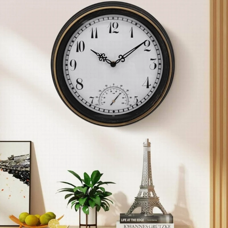 12inch Retro Sieninis Laikrodis Termometras Kabo Meno Ornamentas Amatų Reikmenys, Miegamojo, Vonios kambario Sienos, Langų Apdailos