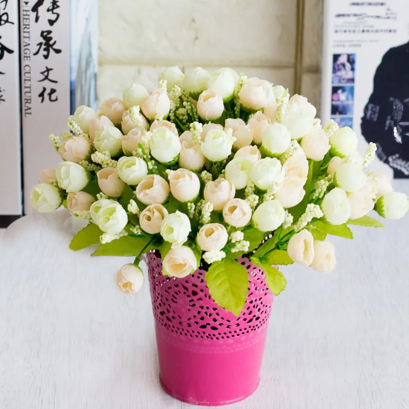 15 galvutės/puokštė Mažų Pumpurų Rose Dirbtinio Šilko Gėlių Rožių Žiedų 