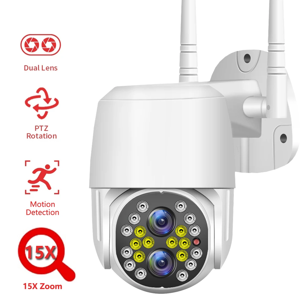 15X Zoom WiFi PTZ Kamera, Dual Lens 5MP Lauko AI Žmogaus Aptikti Spalva Naktinio Matymo 3MP Vaizdo Saugumo Kameros Stebėjimo kamerų