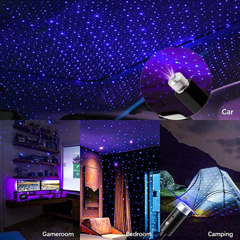1PC Mini LED Automobilio Stogo Star Naktį Žibintai Projektoriaus Šviesos Interjero Aplinkos Naktį Žvaigždėtą Dangų USB LED Dekoratyvinis Apšvietimas