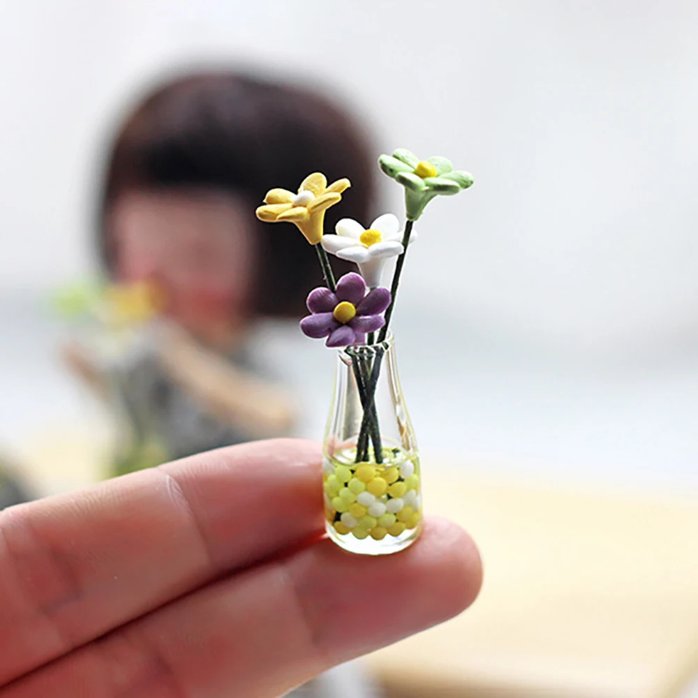 1Pcs 1/12 Lėlės Namas Miniatiūriniai Daisy Gėlių kompozicijų Vaza Modeliu, Žaislų, Mini Dekoro Lėlių Priedai