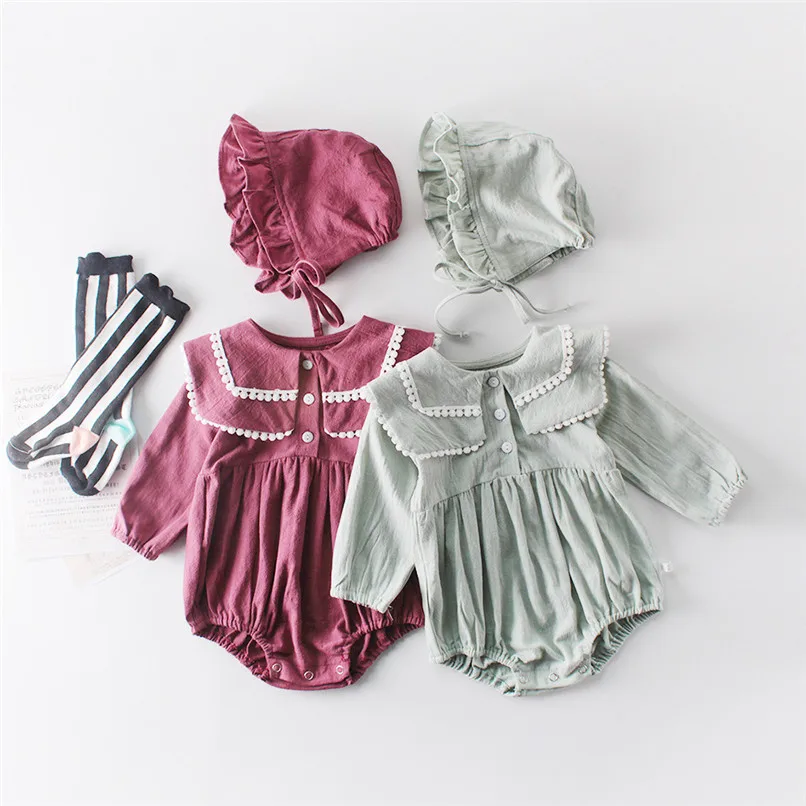 2 sluoksnių kutas apykaklės naujagimiui merginos romper rudenį medvilnės patalynė kūdikiams jumpsuit mergaičių kostiumai, drabužiai bamblys baby kombinezonas