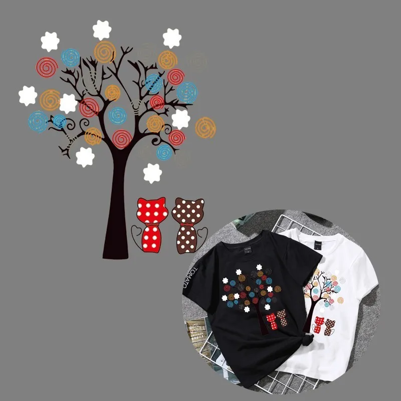 2019 Gėlių Medžio Šilumos perdavimas iš Geležies Lopai T-shirt 