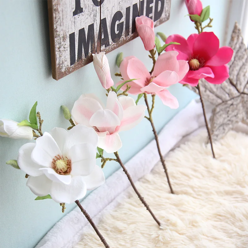 37cm Dirbtinis Magnolia Gėlių Ilgo Stiebo Šilko Baltoji Orchidėja, Gėlių Filialai Netikrą Flore Namų Vestuvių Sodas Šalies Apdaila