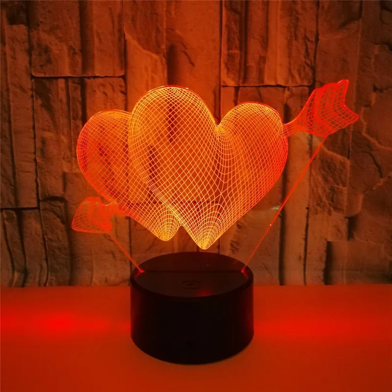 3D Rodyklių Per Širdį LED Nakties Šviesos Stalo Lempos Vestuvių Miegamasis Dekoro Mėgėjams & Pora & Brangioji Geriausia Dovana