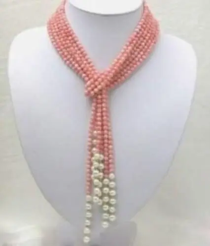 50 colių 3mm Pink Coral Gėlavandenių Perlų Vėrinį AAA>>>moterys jewerly