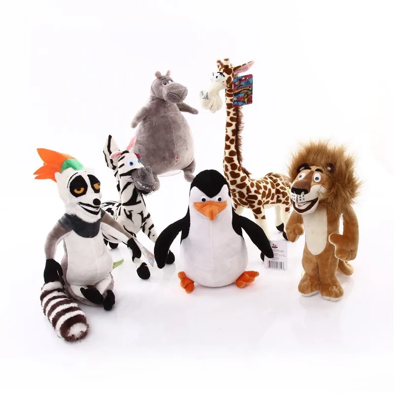 6 vnt./set Animacinių Filmų Madagaskaras Pliušiniai Žaislai Animacinių filmų Liūtas, Žirafa Pingvinas Zebra Hippo Lemur Lėlės Vaikams, Kūdikio Gimtadienio Dovanos