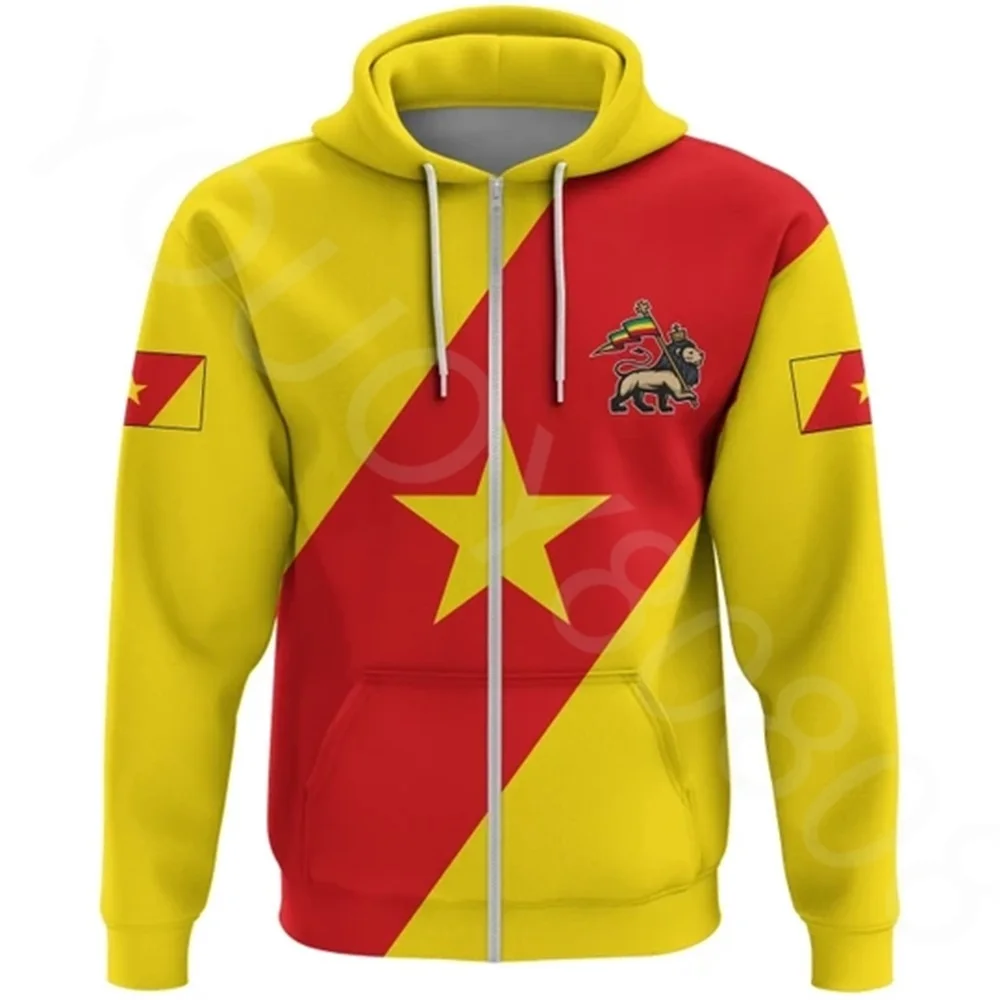 Afrikos valstybės vėliavos nacionalinių standartizacijos srityje spausdinimo vyrų street atsitiktinis zip-up hoodie Amhara vėliavos geltona zip-up hoodie