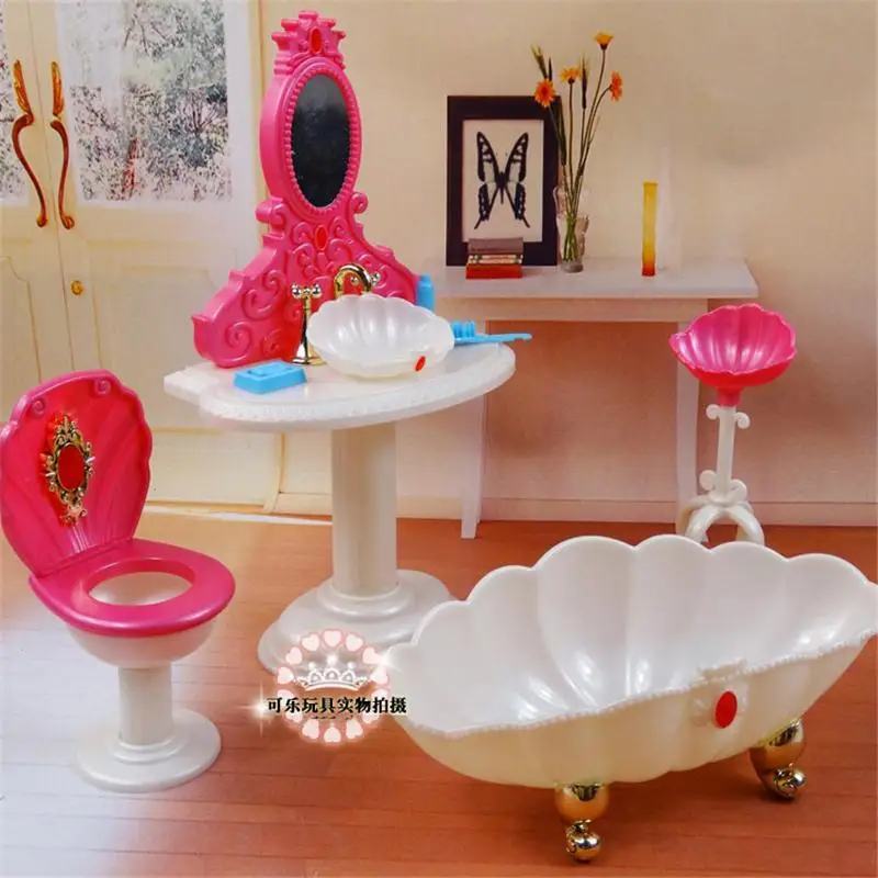 Barbie Doll Baldų Priedai Vonia unitazo Padažu veidrodį stalai Kėdės, Miegamajame Spinta Žaislas Atostogų Dovanų Mergaitė 