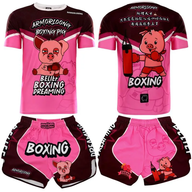 Bokso Šortai Vyriški Vaikai MMA Marškinėliai Pink Cartoon Muay Thai Šortai Bjj Jiu Jitsu Rashguard Nustatyti 2022 Gimnastikos Fitneso Kikbokso Kostiumas