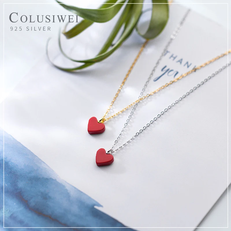 Colusiwei Autentiški 925 Sterling Silver Red Emalį Saldus Mielas Meilės Širdis Pakabukas Moterų Nuorodą Grandinės Fine Jewelry 2020 Dizainas