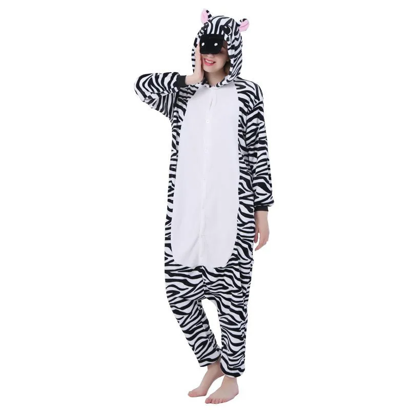 Cosplay Kigurumi Suaugusiųjų Pižama Zebra Onesies Žiemos Gobtuvu Jumpsuit Halloween Kostiumai, Moterims, Vyrams Sleepwear