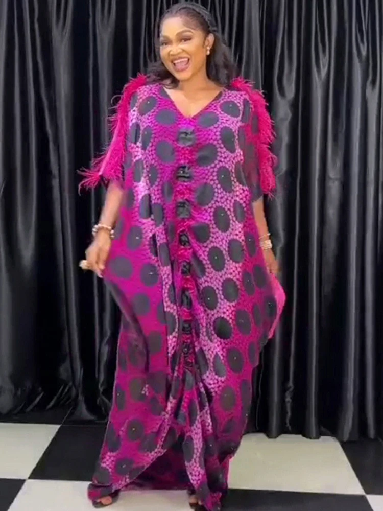 Dashiki Afrikos Maxi Suknelė Moterims Su Plunksna Boubou Rūbeliai Mados Naujų Dot Spausdinti Streetwear Ilgai Afrikos Šalis Suknelės Vestidos