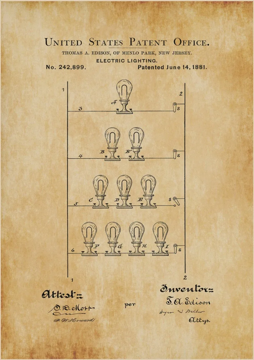 Derliaus Kraftpopieris Plakatą Jungtinių amerikos valstijų Patentų Biuras Elektros Apšvietimo Lipdukas Klasėje Namų Baras Meno Dekoratyvinis Sienos