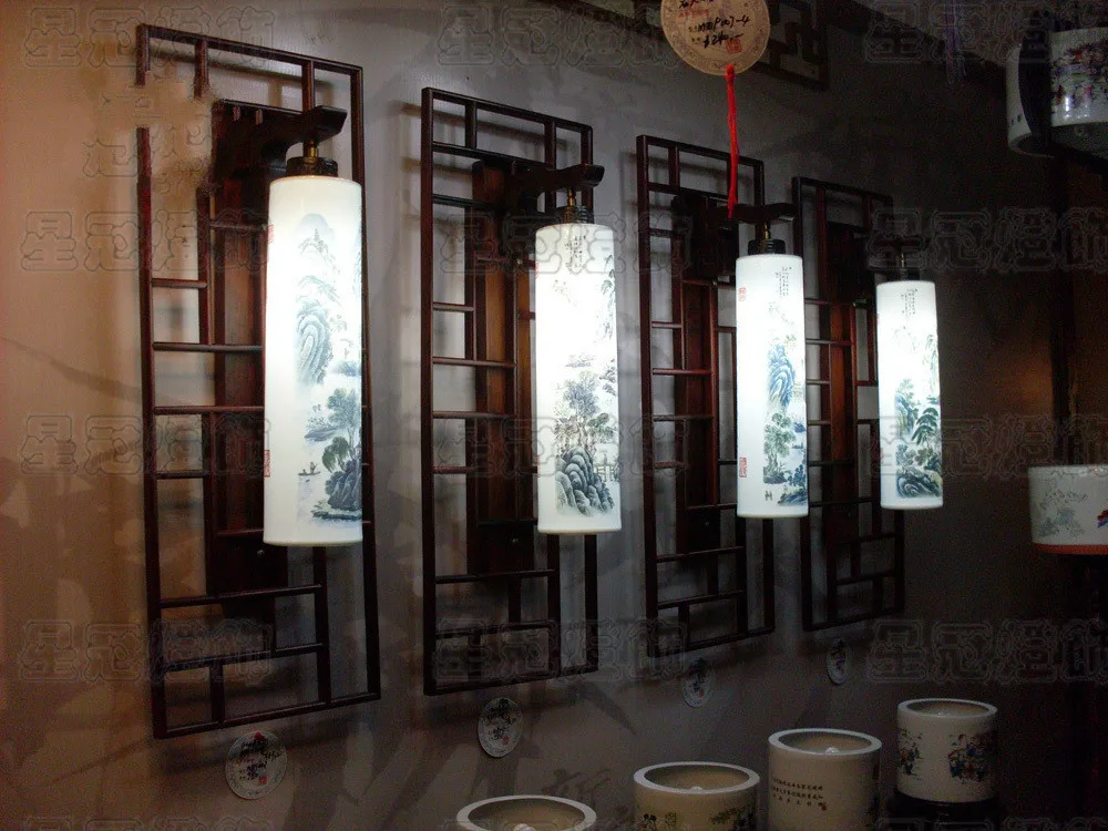Didelis kinų stiliaus sienos lempos kambarį sienos lempa klasikinės keramikos apšvietimo sienos lempos keraminės sienų lempos