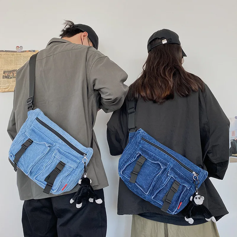 Džinsinio audinio pečių maišą moterų drobė maišelis laisvalaikio klasės krepšys retro Japonijos didelės talpos, mechaninio apdirbimo vėjo krepšys