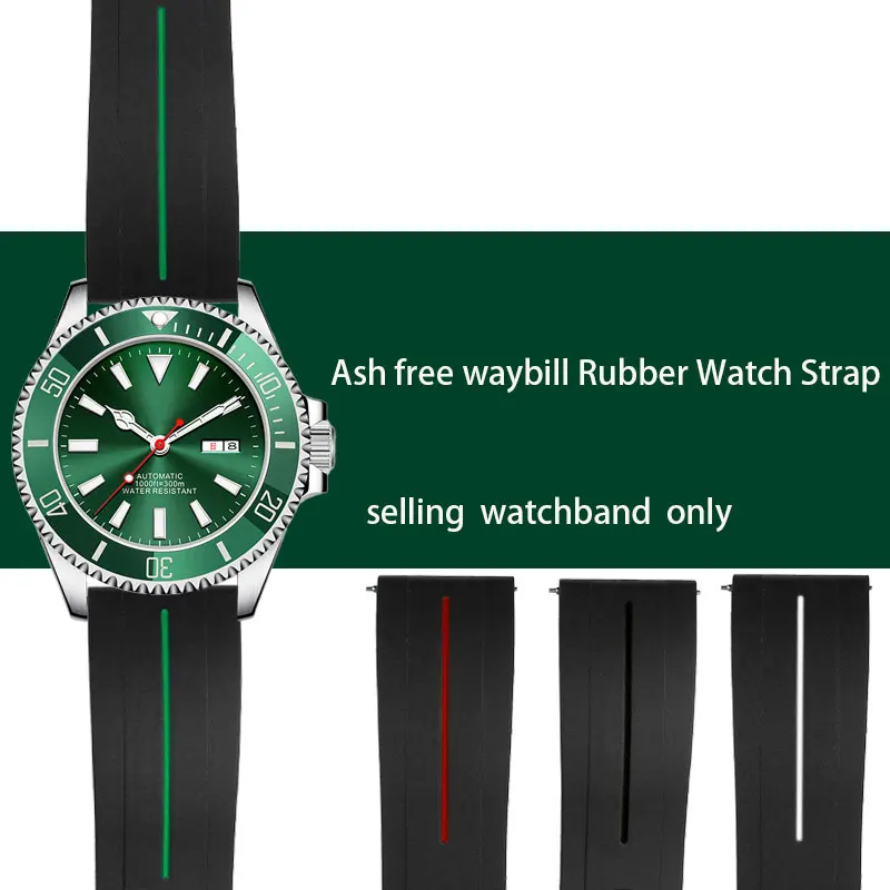 Gumos, silikono watchband už pilietis/Seik /Rolex Black Green Vandens Dvasios vyriškų diržų priedai 20mm 22mm atsparumas vandeniui apyrankė