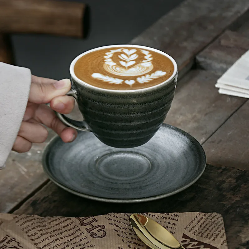 Japonijos Retro Stiliaus Kapučino Kavos Rinkinys Keramikos Puodeliai & Porceliano Lėkštes Pienu, Cafe Latte, po Pietų, Arbatos Puodeliai, Ice Blue 310ML