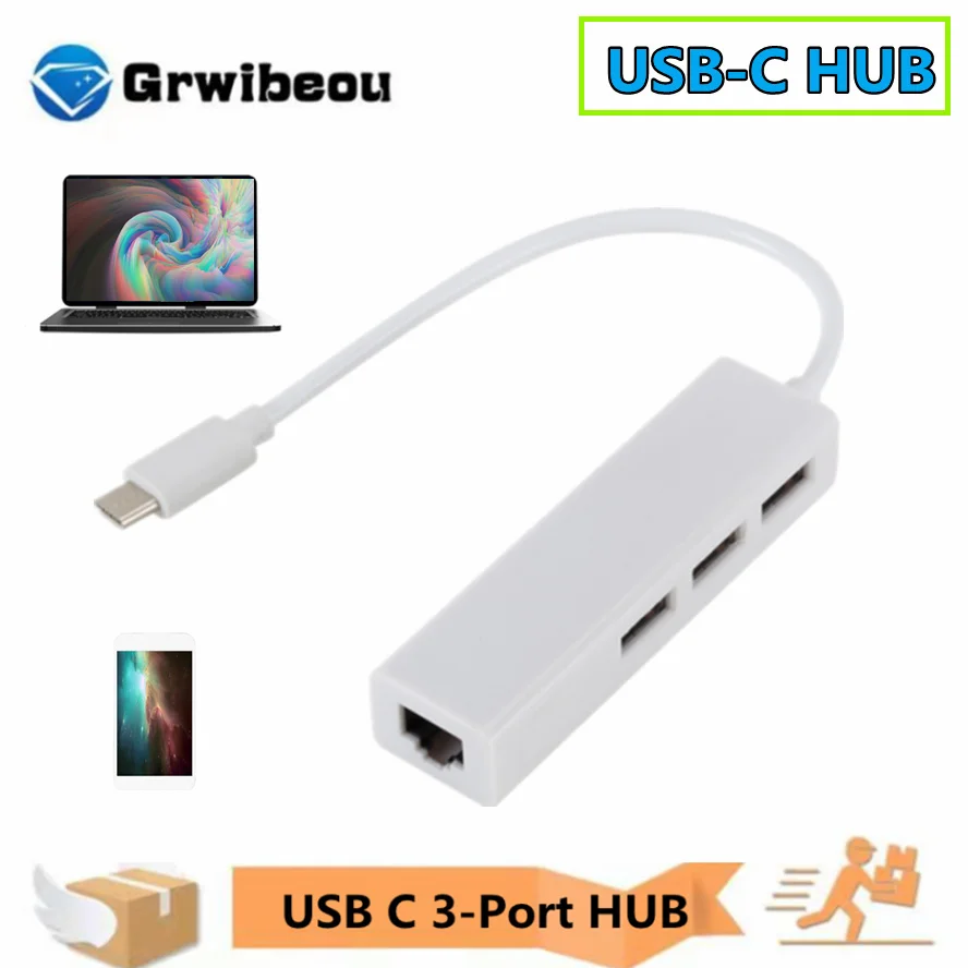 Karšto HUB 3 Uostų C Tipo prie USB HUB Paramos Ethernet LAN RJ45 Kabelis Adapteris, Tinklo plokštė, USB 2.0 3.1 Duomenų Perdavimo Adapteris