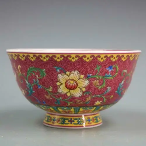 Kinų Porceliano Famille-rožė Gėlių Laimingas Dubenį 4.6 colių