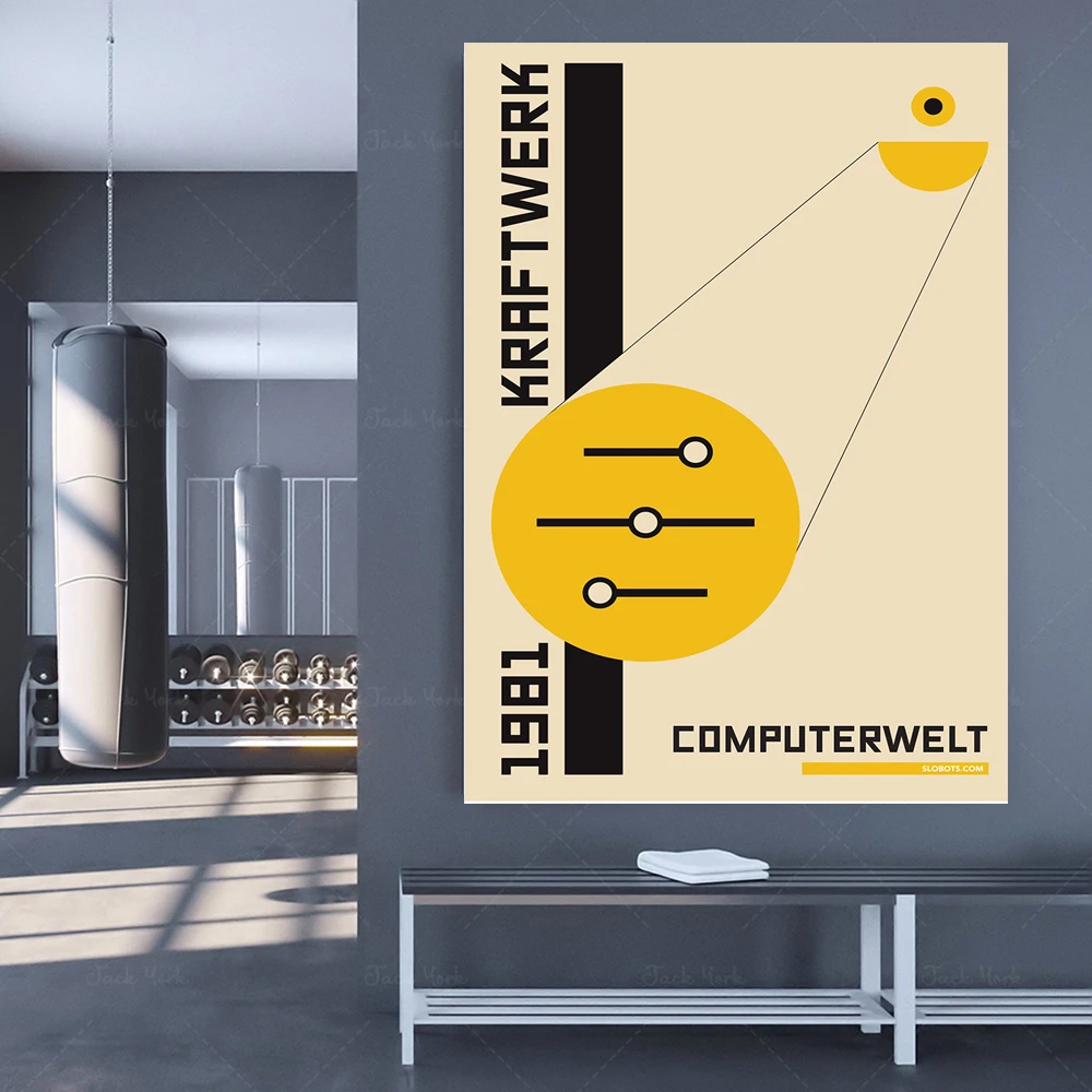 Kraftwerk - Kompiuteris Pasaulyje - Minimalus Bauhaus Meno Elektroninių Iliustracija Sintezatorius Plakato Spauda Alternatyvius Projektavimo Mike Slobo
