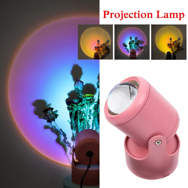 LED Saulėlydžio Lempa USB Mygtuką Vaivorykštė Saulėlydžio Projektorius Atmosferą Naktį Šviesos Šalies Namų Miegamojo Sienos Apdaila Neoninės Šviesos