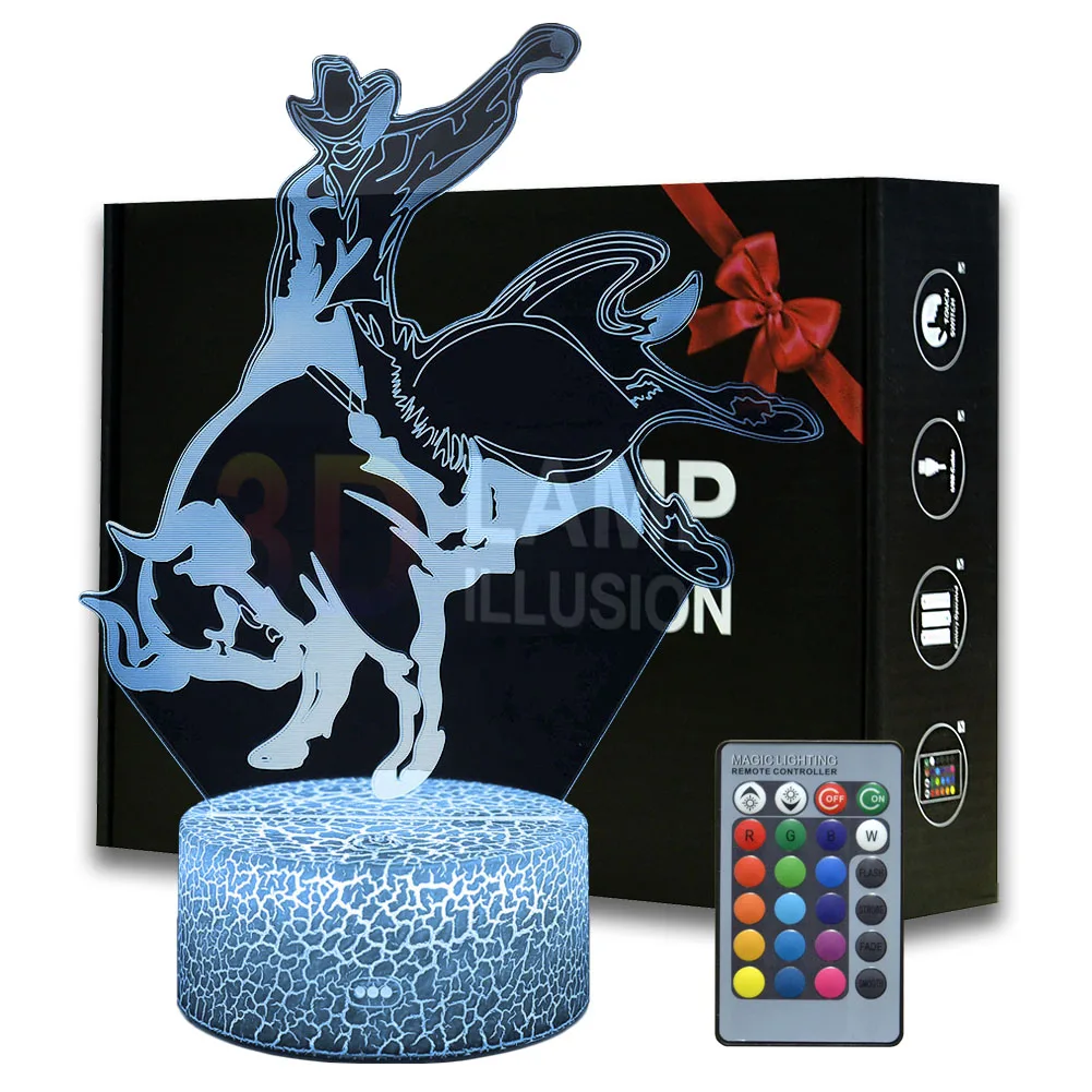 Magiclux Naujovė Apšvietimas 3D Iliuziją, LED Lempos Bull Lenktynininkų Modelis Naktį Žibintai Vaikams Miegamojo Puošmena Kūrybos Dovana, Lempos