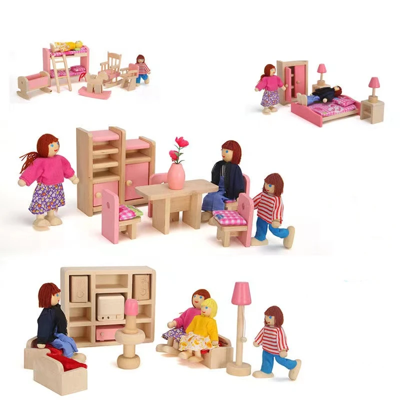 Medinių Lėlių namelio Baldai Miniatiūriniai Žaislas Lėlės Vaikai Vaikų namuose Žaisti žaislas mini baldų komplektus Lėlės, Žaislai berniukams, mergaitėms dovanų