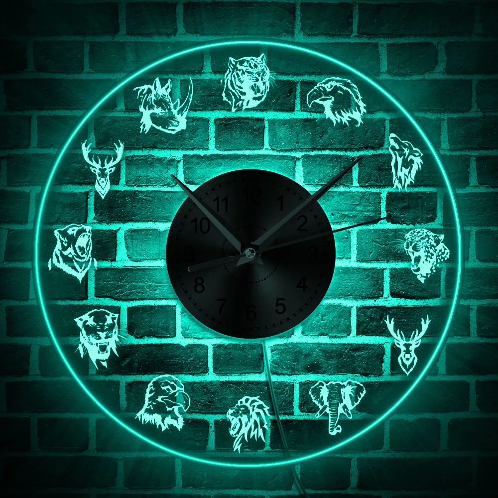 Miško Laukinių Gyvūnų Sieninis Laikrodis su LED Apšvietimu Laukiniai Gyvūnai, Portretas, LED Sienų apšvietimo Namų Dekoro Kabinti Žiūrėti Laikrodžiai