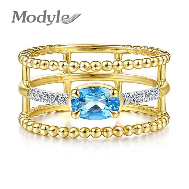 Modyle 2018 Naujas Aukso Spalvos Mėlyna Kristalų Žiedas Moteris Mados Dizaino Tuščiaviduris Žiedas Didmeninės