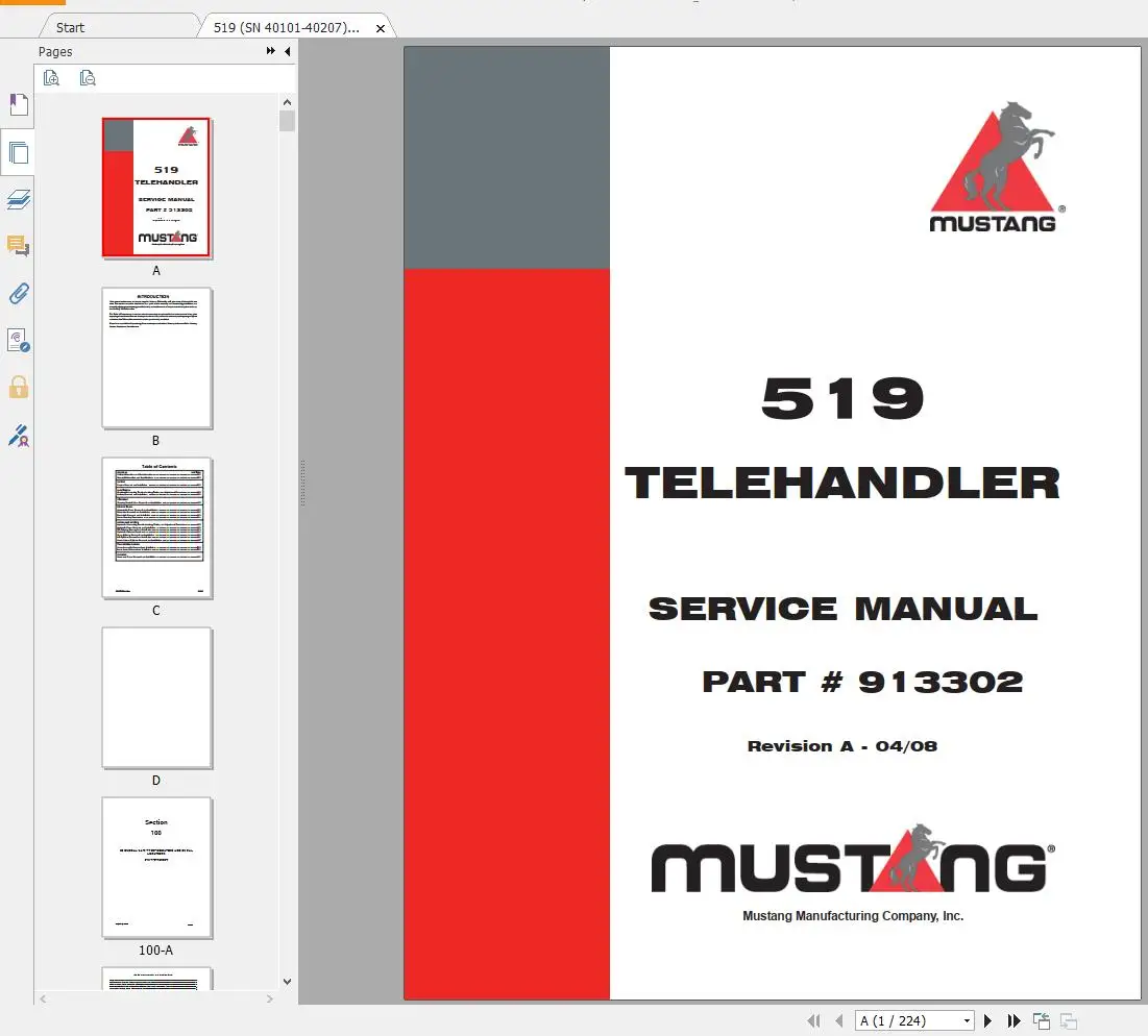 Mustang Mašinos Sunkioji Įranga 4.14 GB PDF 2022 Paslaugų Vadovus, DVD