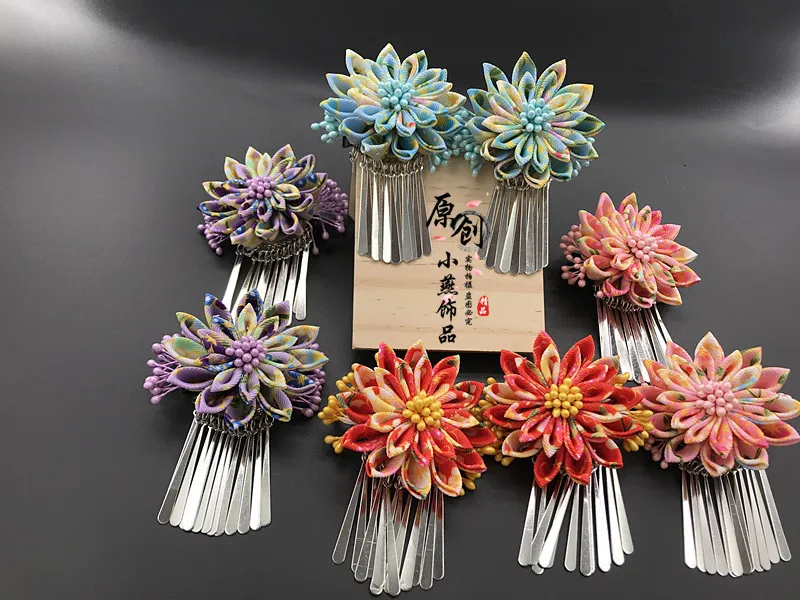 Nauja Japonų Rankų darbo spalvą, galvos papuošalai su kutais staigius plaukų aksesuarai kimon staigius smulkių darbų kutas gėlių Sakura Kietas