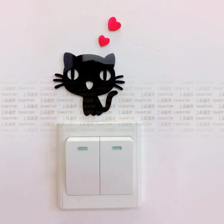 Nauja stiliaus Animaciją kačių Akrilo kristalų sienų lipdukai vaikų kambario Jungiklis, kištukinis lizdas plytelių lipdukus Mažai katė sienų apdaila