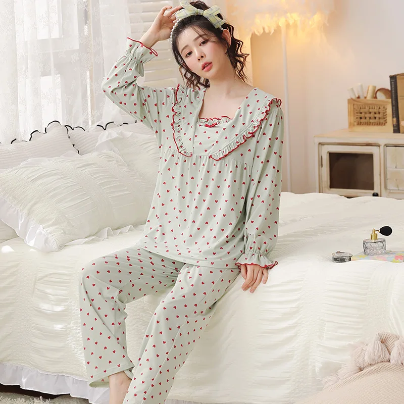 Naujas 2 Gabalus Pižama Moterims korėjos Lankas Homewear V Kaklo Sleepwear Rudenį, naktiniai drabužiai Raukiniai Pijama Paprasta Pyjama Ins Loungewear