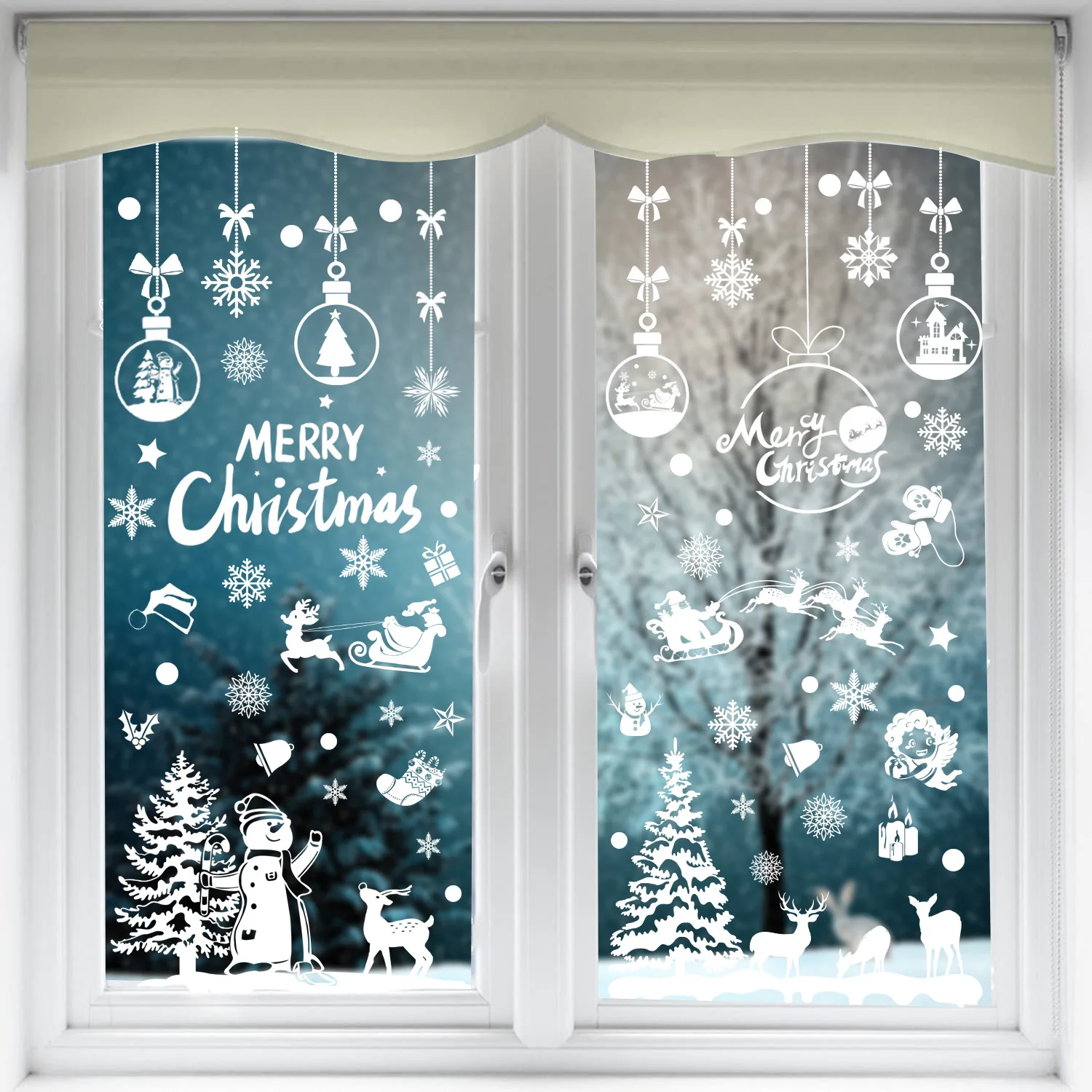 Naujas Kalėdų Vaiskiai Balta Elektrostatinės Lipdukai Windows Lipdukas, Veidrodis Lipdukas Santa Sniego Spausdinti Lipdukai Kalėdų Dekoro Namai