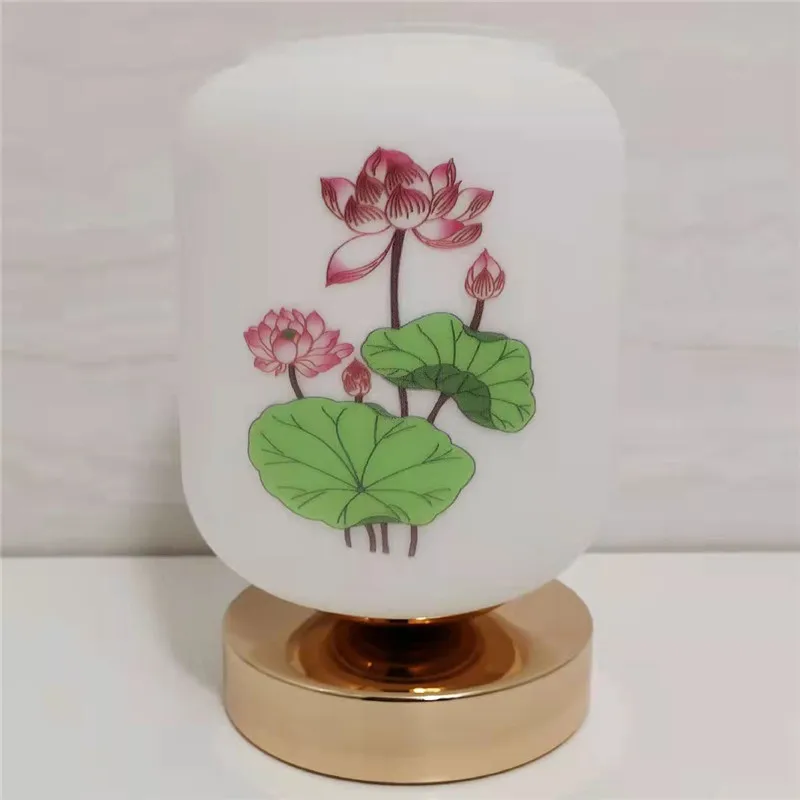 Naujas Kinų Stiliaus Stalo Lempa Miegamojo Lovos Šviesos Naktį Lotus Apdailos Palieskite Mygtuką Perjungti Kūrybinės Sėkmės Apkalos Bazės