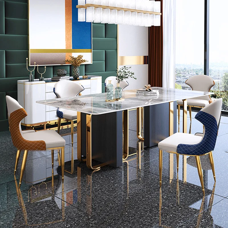 Prabangus valgomasis stalas ir kėdės derinys ryškiai roko plokštė Honkongo stiliaus tendencija, Modernus minimalistinio italijos pietų stalo
