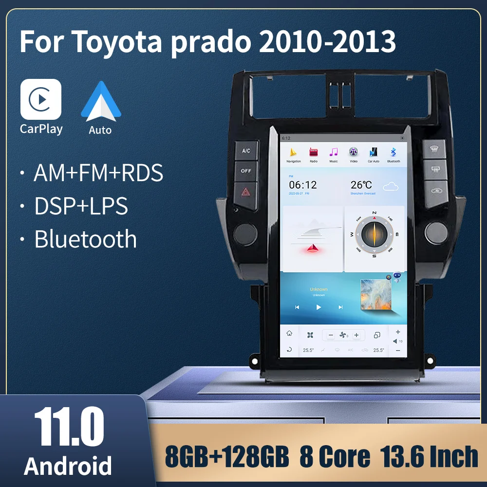 Qualcomm 8-core Android 11 Automobilių Multimedijos grotuvo Toyota Prado 2010-2013 Auto Radijas Stereo GPS Navigacijos Galvos Vienetas Carplay