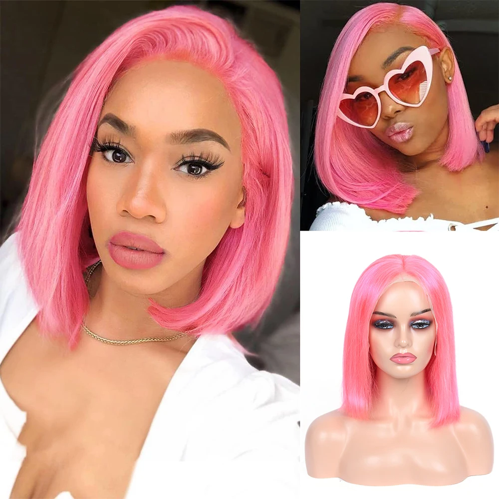 Rožinė Bob 13x4 Skaidrus Nėriniai Priekinės Perukas Žmogaus Plaukų HD Nėriniai Priekiniai Perukai Moterims, Spalvos 613 Blond Tiesiai Trumpas Brazilijos