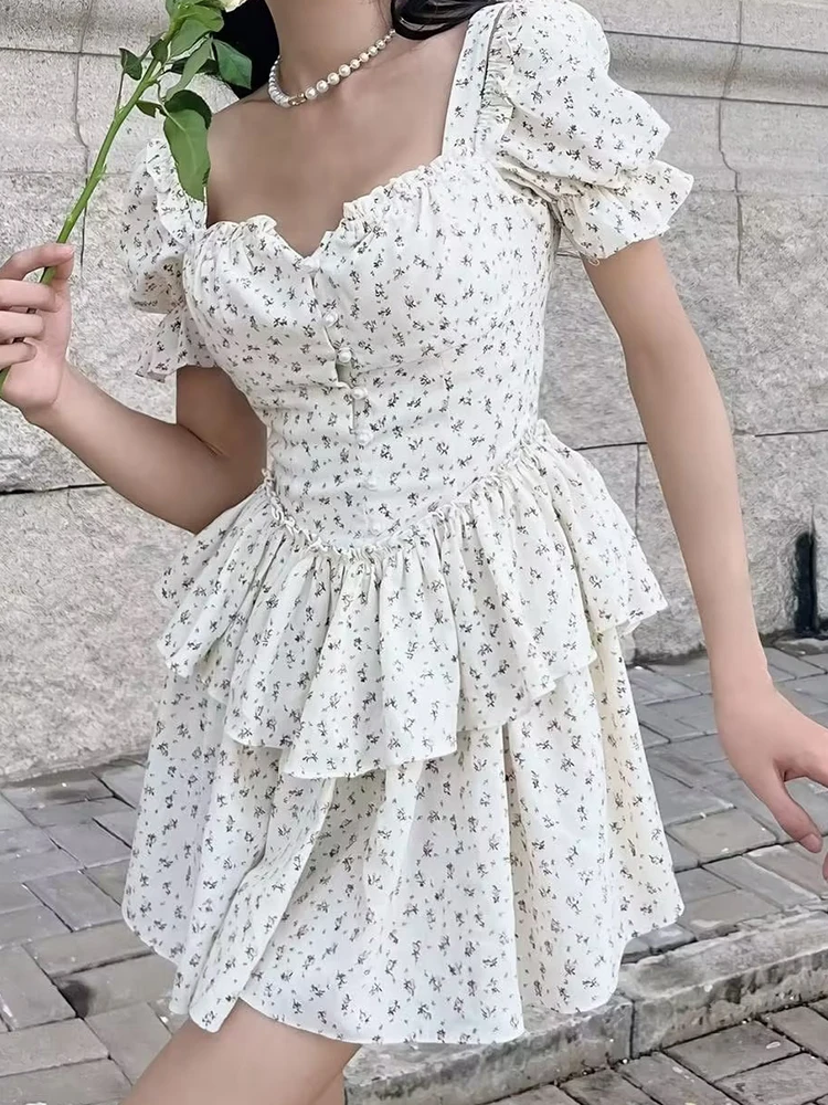 Saldus Moterys 2 Būdai, Kaip Dėvėti Gėlių Spausdinti Mini Suknelė Vintage Sluoksniuotos Rankovėmis Moteriška Atostogų Vasaros Suknelė Prancūzų Stiliaus Skraiste