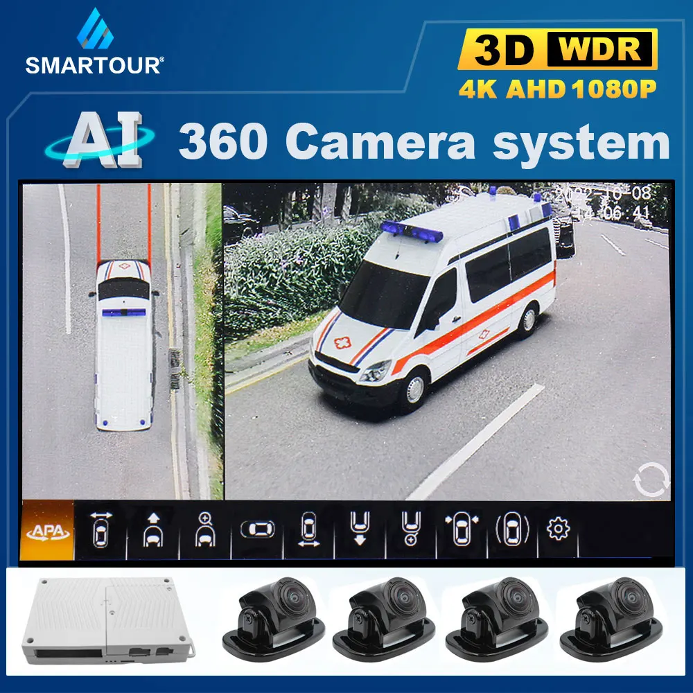 Smartour 1080P AI pripažinimo automobilio kamera, 3D 360 laipsnių Paukščių Nuomone Panorama sistema 4CH vaizdo įrašymo daugelis automobilio modelį