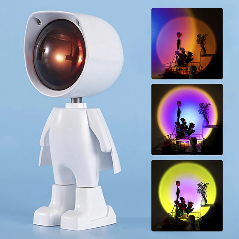USB Robotas Vaivorykštė Saulėlydžio Projektorius Atmosfera Led Nakties Šviesos Kambarys Studijų Naktiniai Fone, Sienos, Namo Apdailos Mini Stalo Lempa