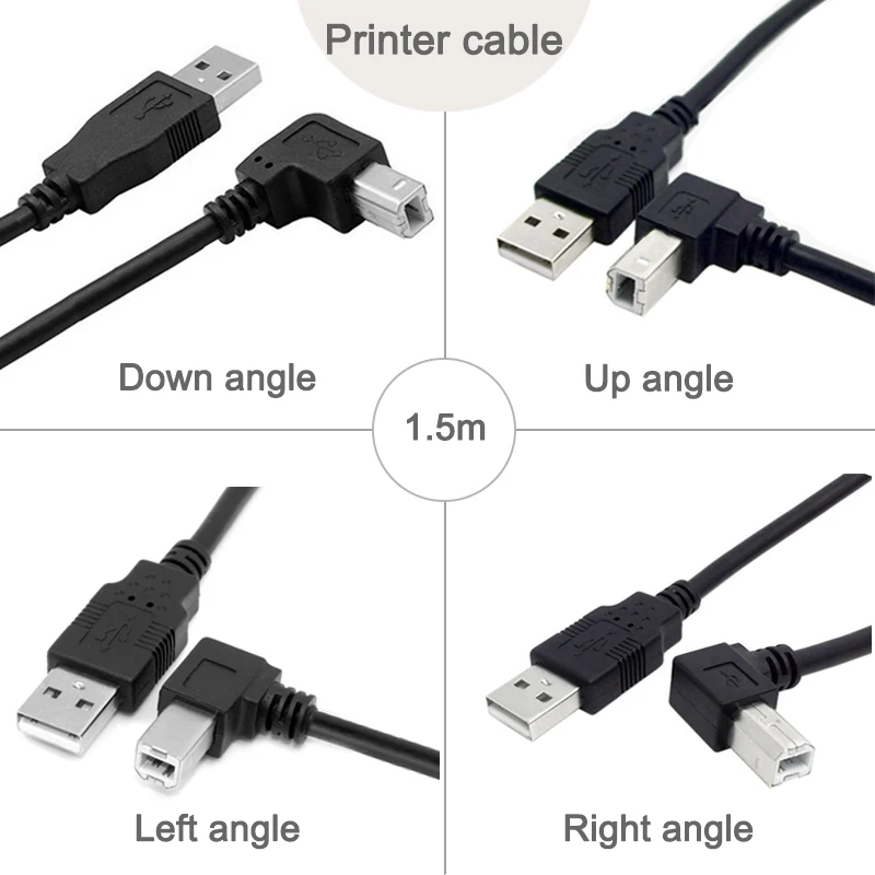 USB Spausdintuvo Kabelį 90 Laipsnių Kampu, USB2.0 male USB B male kabelio Spausdintuvas, skeneris hardisk ratai 1,5 m