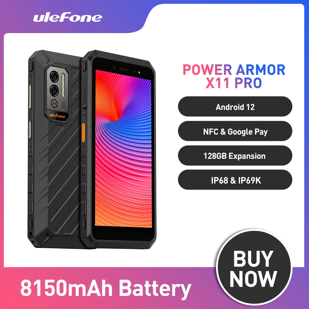 Ulefone Power Armor X11 Pro Mobiliojo Telefono 4GB 64GB ROM 8150 mAh Vandeniui atsparus Išmaniojo telefono NFC 2.4 G/5G WiFi mobilusis telefonas