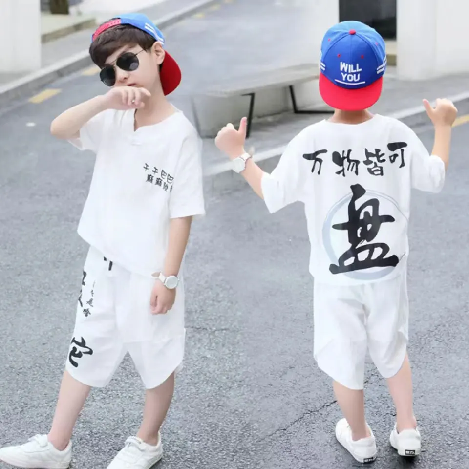 Vaikai Berniukas Drabužius 2 dalių Komplektas Mielas Kinų Stiliaus Drabužių, 4 Spalvų Cool marškinėliai+Šortai Kostiumą, Laisvalaikio Sportas Vasaros Tracksuit Drabužiai