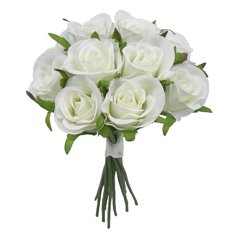 Vienas Combo 12pcs Dirbtinių Rožių Aukštos Kokybės Balti Rožių Puokštė 25cm Aukščio Dirbtinės Gėlės Namuose ir Vestuvių Dekoravimas