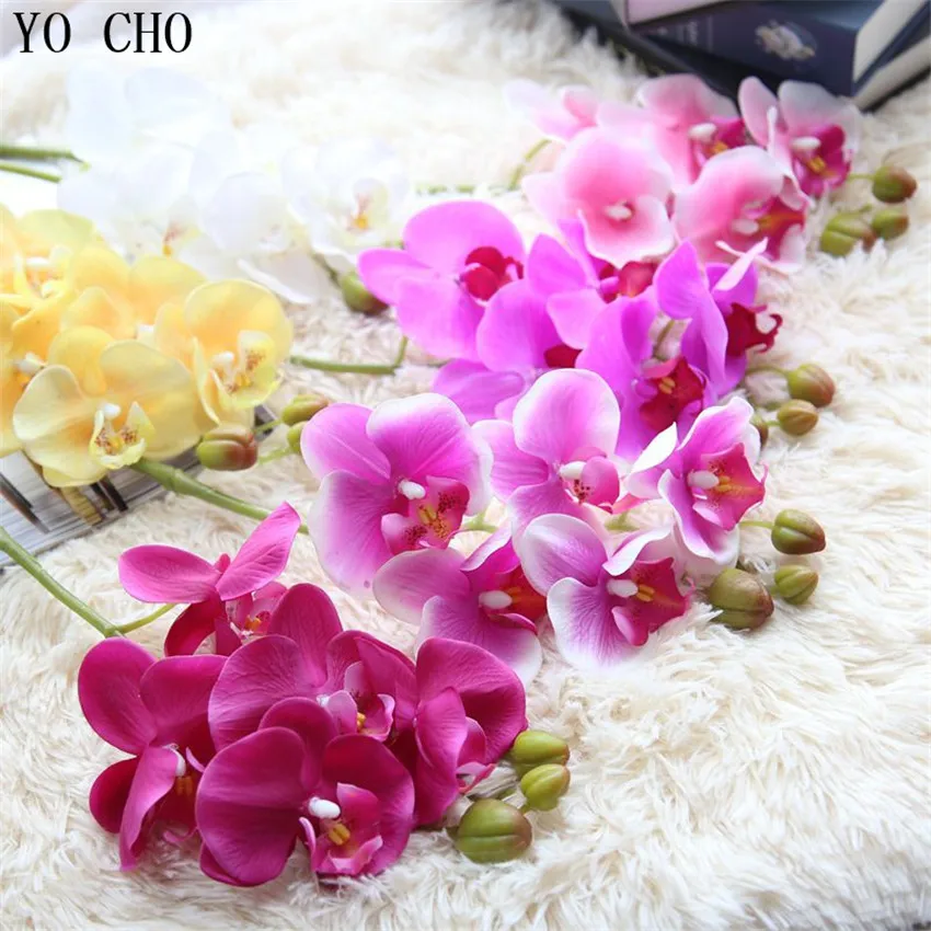 YO CHO valentino diena apdaila, dirbtinis nekilnojamojo touch Phalaenopsis gėlių namų stalo kambarį dekoro šilko orchidėjos 8 galvos