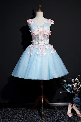 puikus trumpas lolita alice cosplay drugelis šviesiai mėlynos spalvos trumpą kamuolys suknelė pasakų cosplay suknelė karalienės Viktorijos suknelė/Belle Kamuolys
